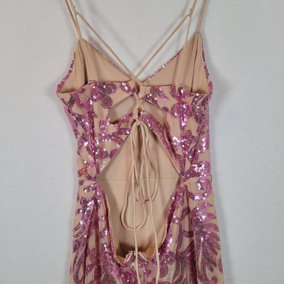 Bebe Women Sequin Open Back Sparkle Mesh Short Dress Size Medium Pink Y2k Barbie - Picture 3 of 14